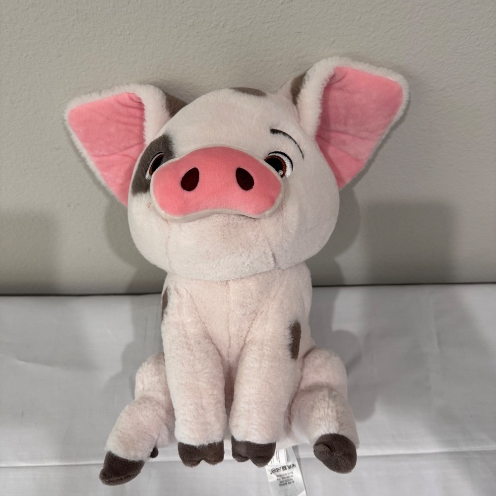 Disney Store Moana Pua Pig Plush Stuffed Animal White Pink Grey 12 Inch